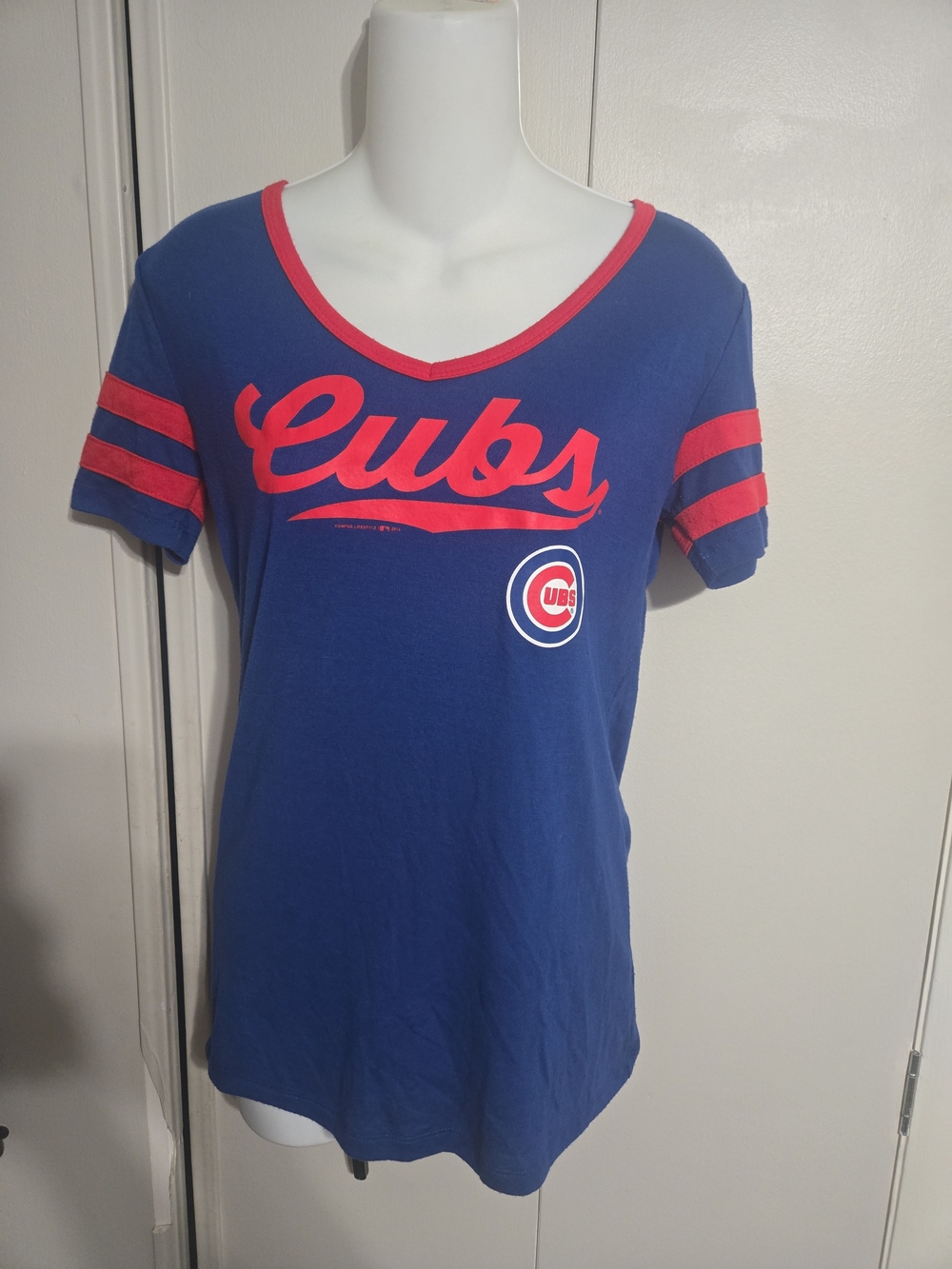 Genuine Merchandise Blue V-Neck Cubs Tee with Red Trim